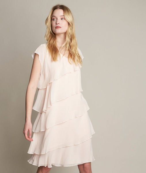 Picture of OLY NUDE SILK DRESS WITH RUFFLES